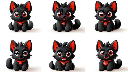 Fototapeta premium Adorable black cat characters with vibrant orange accents, perfect for animations, illustrations, and children's media.