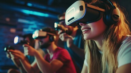 Group of friends playing VR game
