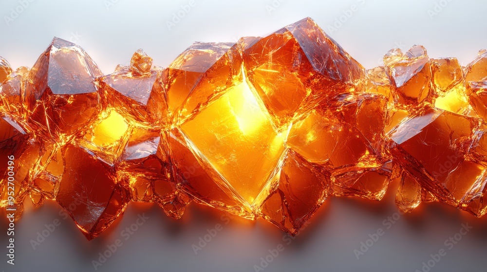 Poster 3d render of an abstract geometric rhombus shape made of cracked crystal glass mosaic pieces on a sp