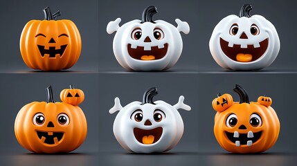 Colorful Halloween pumpkins featuring joyful and spooky expressions, perfect for festive decorations and seasonal celebrations.