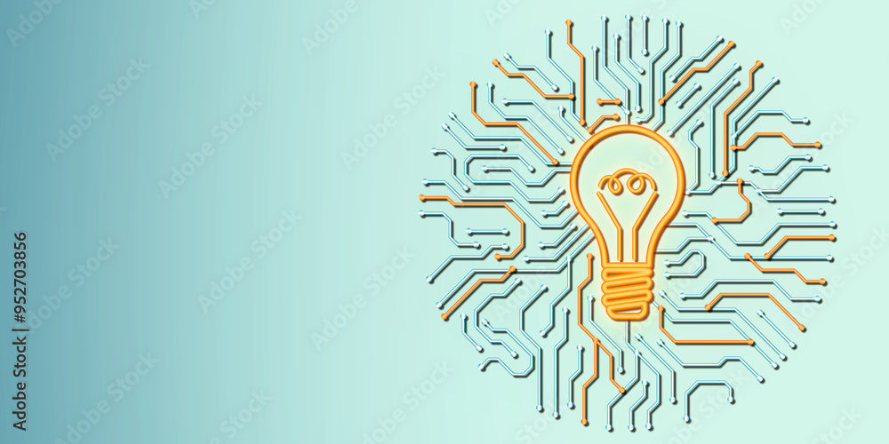 Aufkleber lightbulb and circuit illustration on light blue background. 3d rendering