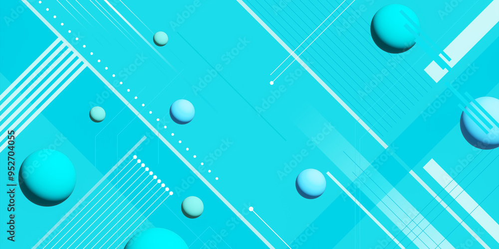 Aufkleber Abstract geometric shapes and lines on a turquoise background. 3D Rendering