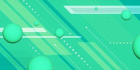 Abstract green geometric background with spheres and lines. 3D Rendering