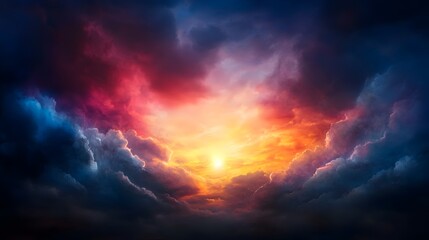 Fototapeta premium Dramatic Sunset Landscape with Stormy Skies and Cinematic Lighting