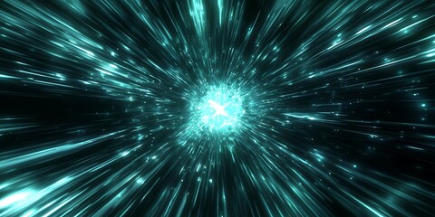 Light speed, green light teal  beams, abstract motion blur background, rapidly passing light rays, cosmic rays fractal burst background, sunburst, fractal,  light teal, green, black, bright, spread