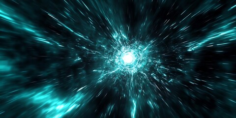 Light speed, green light teal  beams, abstract motion blur background, rapidly passing light rays, cosmic rays fractal burst background, sunburst, fractal,  light teal, green, black, bright, spread