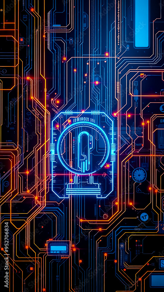 Poster abstract circuit board with glowing lines