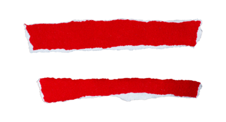 Ripped torn red paper pieces on transparent background, paper cut out design elements