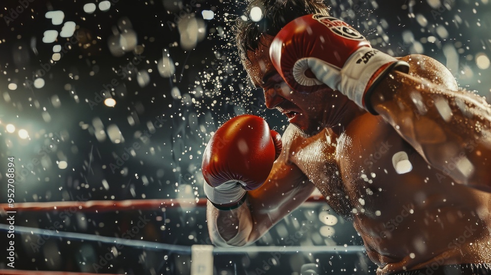 Wall mural a man in a boxing ring with his gloves on and his face showing anger