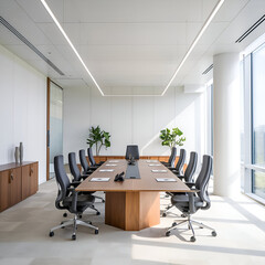 Modern Conference Room With Large Wooden Table and Chairs