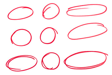 Set of red highlight circles on transparent background cut out design elements © Emre Akkoyun