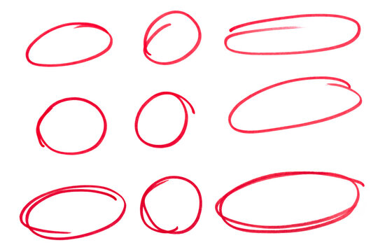 Set of red highlight circles on transparent background cut out design elements