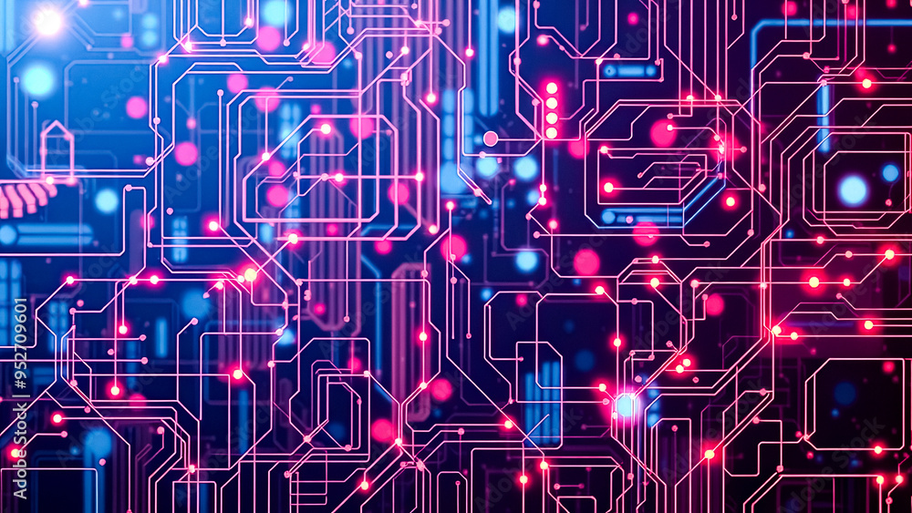 Poster abstract circuit board with glowing lines