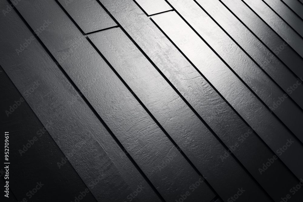 Poster Dark gray concrete wall tiles with light reflection pattern. 3D Rendering