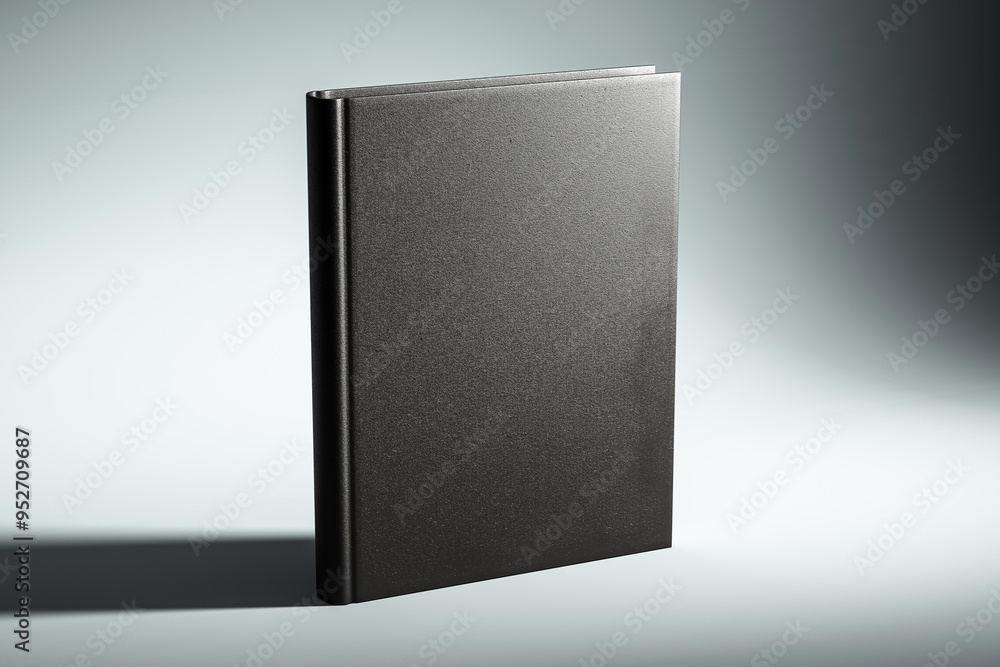 Aufkleber black hardcover book mockup on a light grey background with shadow. 3d rendering