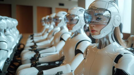 Cyborgs are reprogrammed and trained using VR glasses, a concept for the development of technology and the progress of science