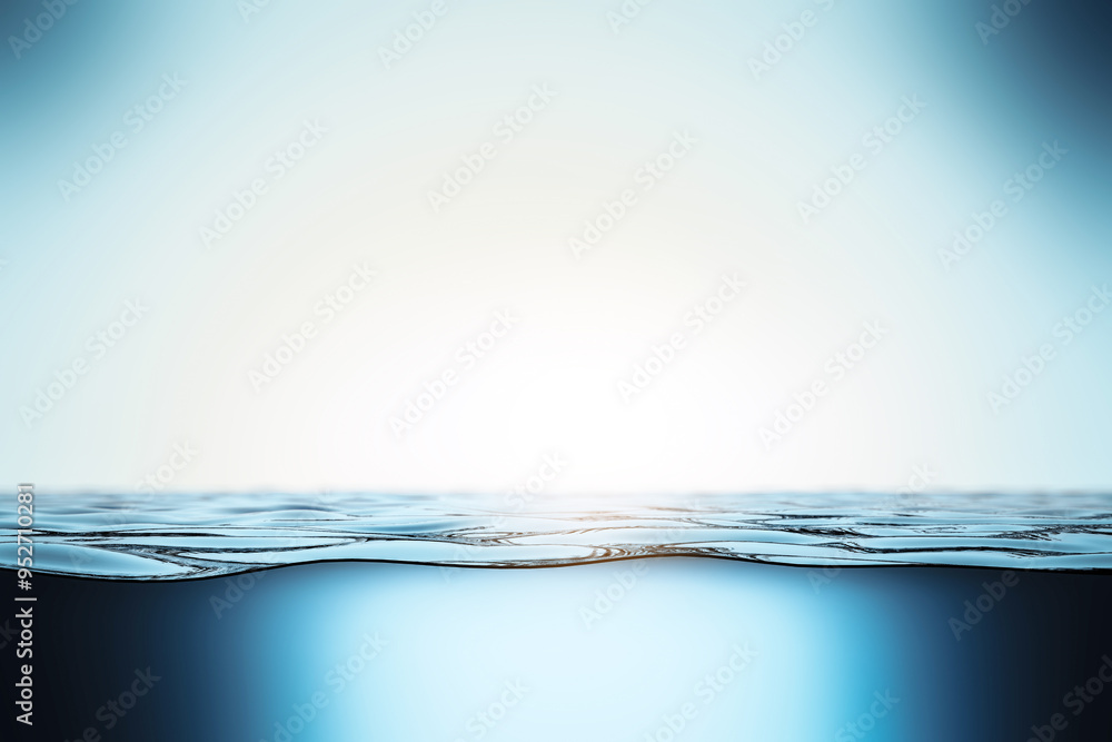 Poster calm ocean water with sunlight on the horizon. 3d rendering