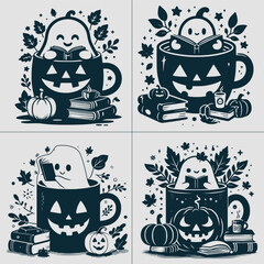 Bookish Ghost Pumpkin SVG PNG File, Cute Artsy Trendy Bookish Halloween Autumn Vibes Design