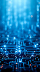 Obraz premium Circuit Board with Blue Bokeh Background