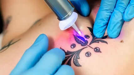 Close-up of detail of tattoo removal work on skin