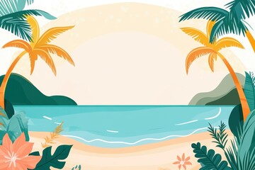 Obraz premium Tropical beach paradise with lush palm trees serene sea