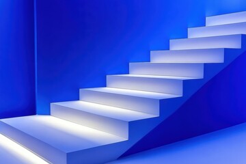 Obraz premium Minimalist blue white staircase design in modern architecture
