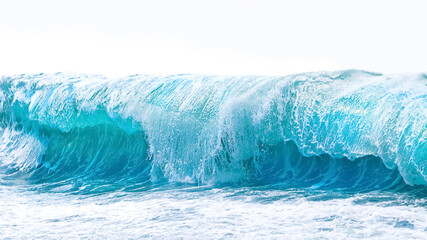 Sea blue wave with white foam isolated on a white background.