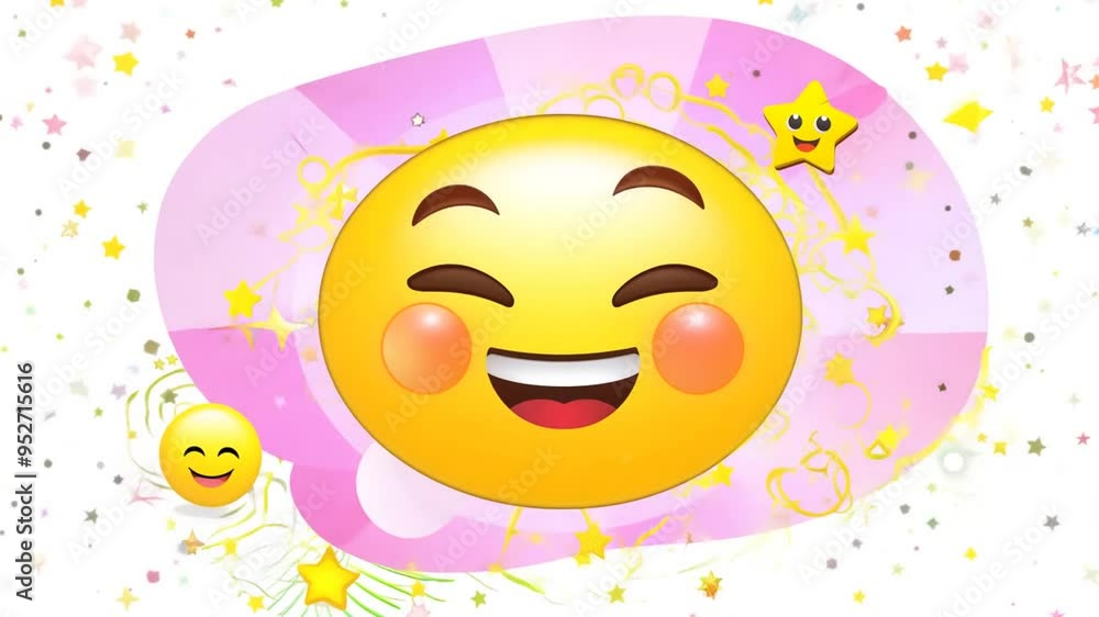 Aufkleber happy smiling sun with stars and sparkles on a colorful background generative ai
