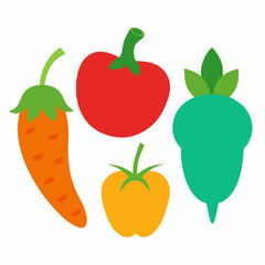 Set of 4 Vegetable Vector Illustrations on White Background