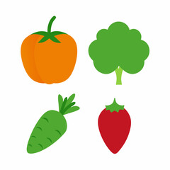 Set of 4 Vegetable Vector Illustrations on White Background