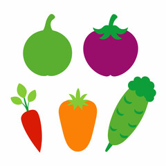 Set of 4 Vegetable Vector Illustrations on White Background