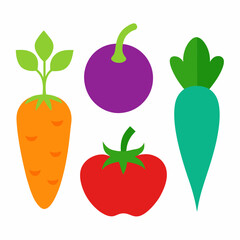 Set of 4 Vegetable Vector Illustrations on White Background
