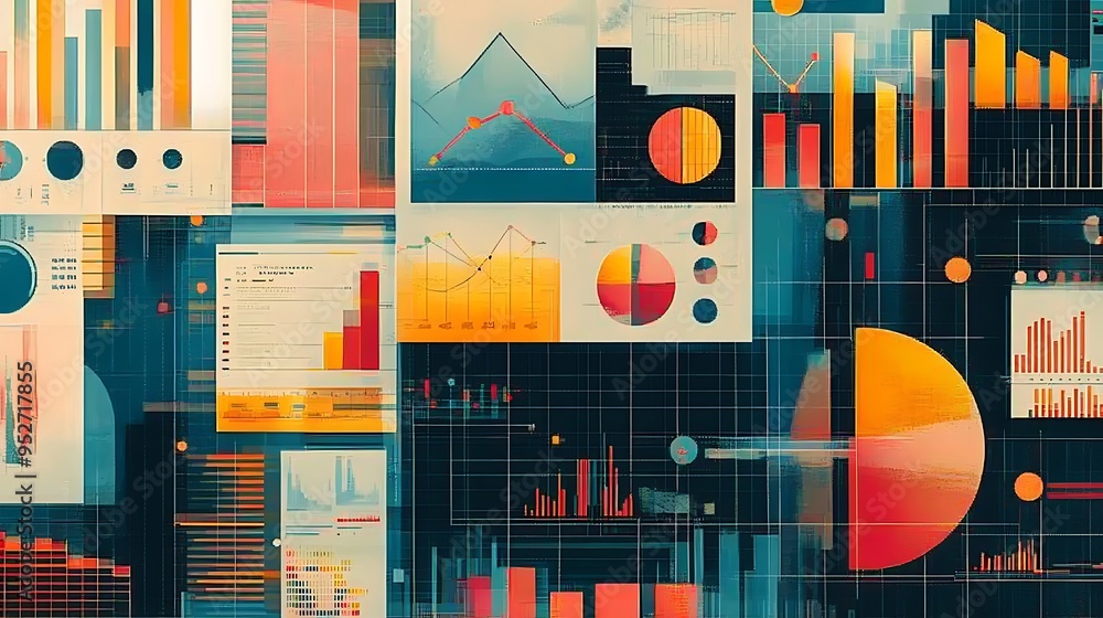 Poster abstract composition of colorful charts and graphs