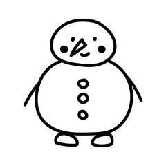 Adorable Snowman Drawing Hand Drawn Outline Vector Isolated for Winter Christmas Holiday Decorations.