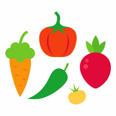 Set of 4 Vegetable Vector Illustrations on White Background