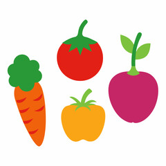 Set of 4 Vegetable Vector Illustrations on White Background