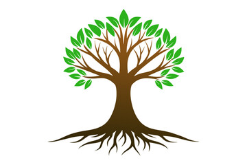 Rooted tree logo vector art illustration