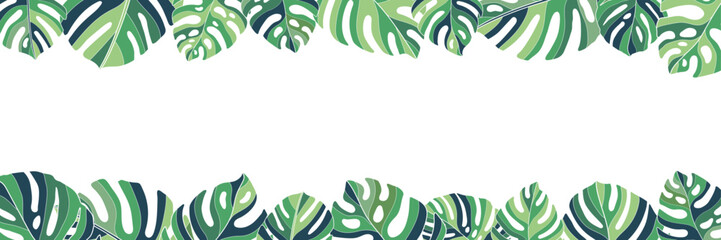 monstera leaf tropical banner social media header border frame sign hawaii holiday template graphic design art vector outline collage green background texture leaves title horizontal nature