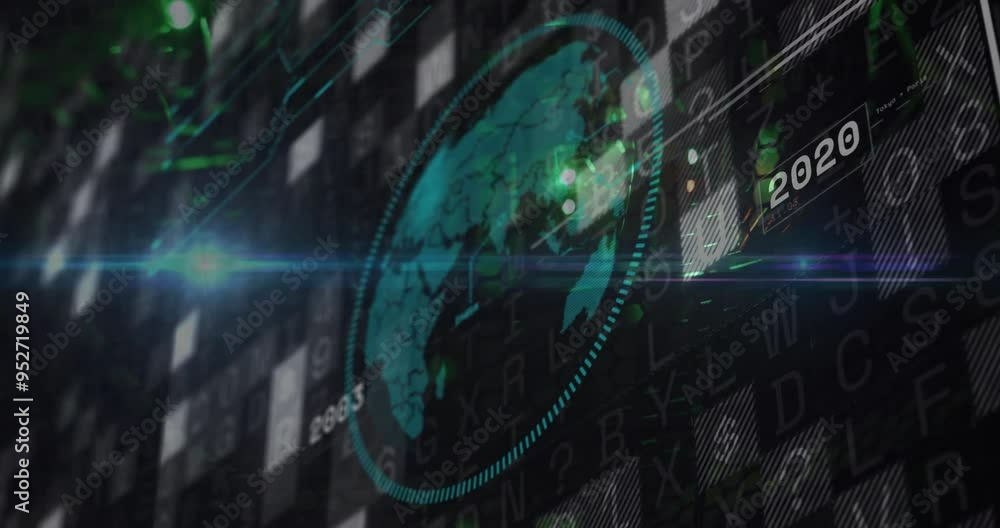 Aufkleber digital world map and data processing animation over futuristic interface
