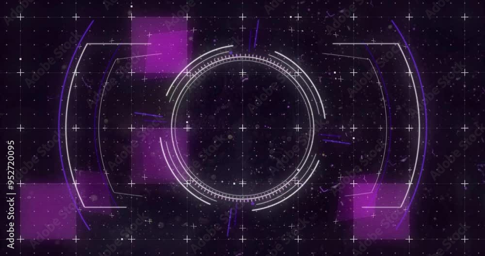 Poster glowing elements and grid animation in futuristic circular interface