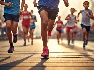 Running children, young athletes run in a kids run race