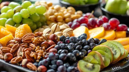 Assorted fruit and nut tray, elegant presentation, nutritious snacks