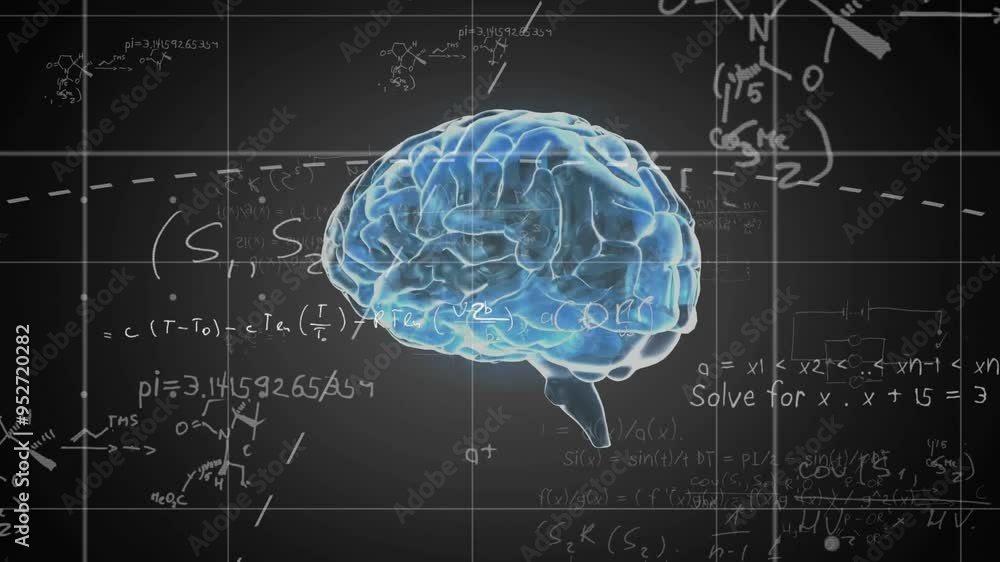 Aufkleber animating brain with mathematical equations and scientific formulas
