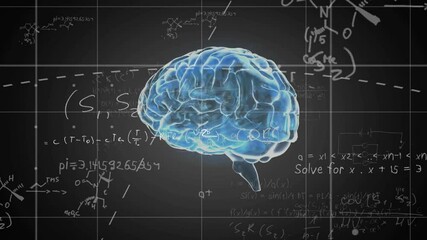 Animating brain with mathematical equations and scientific formulas - Powered by Adobe