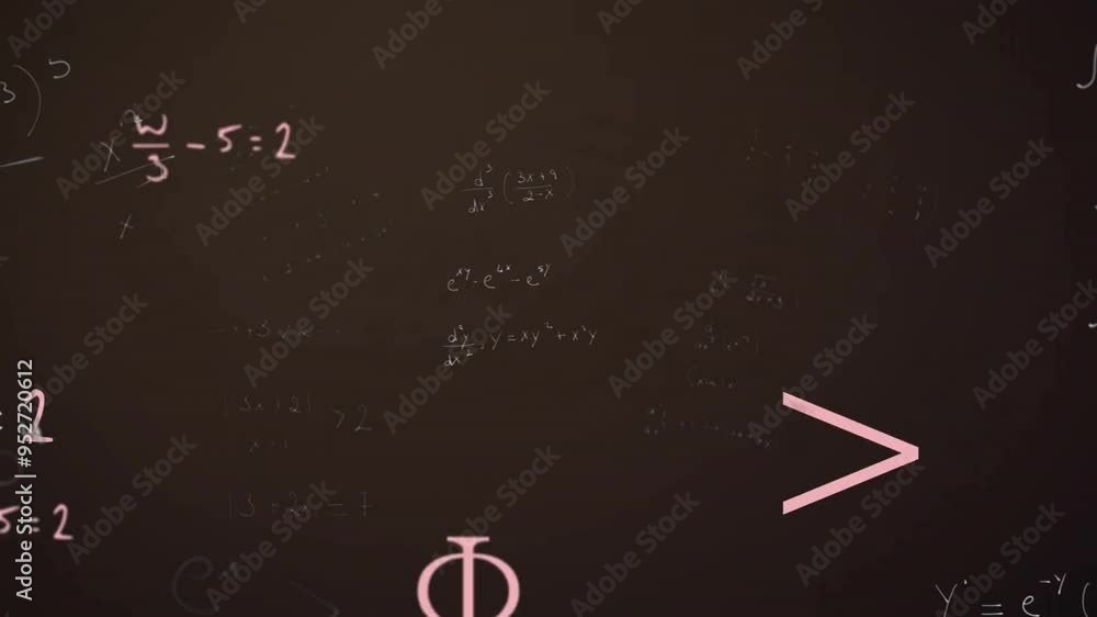 Poster animating mathematical equations and symbols over dark background
