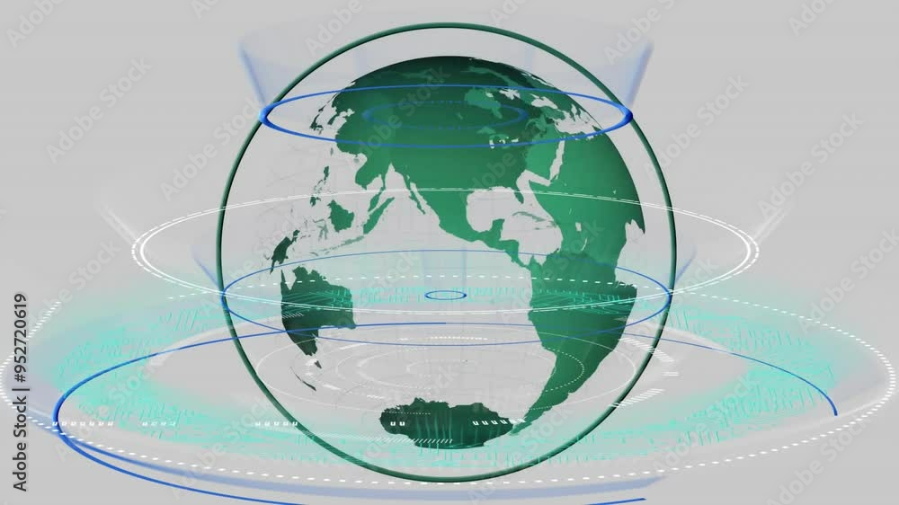 Aufkleber rotating globe with digital rings and processing data, animation in background