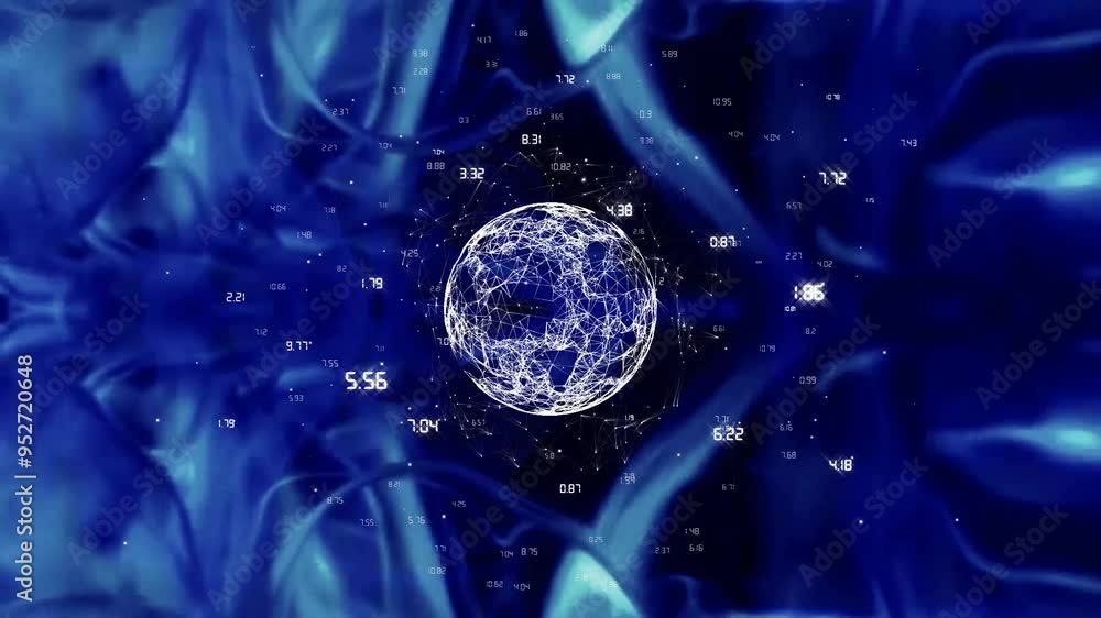 Poster Processing numerical data and network connections, globe animation over blue background
