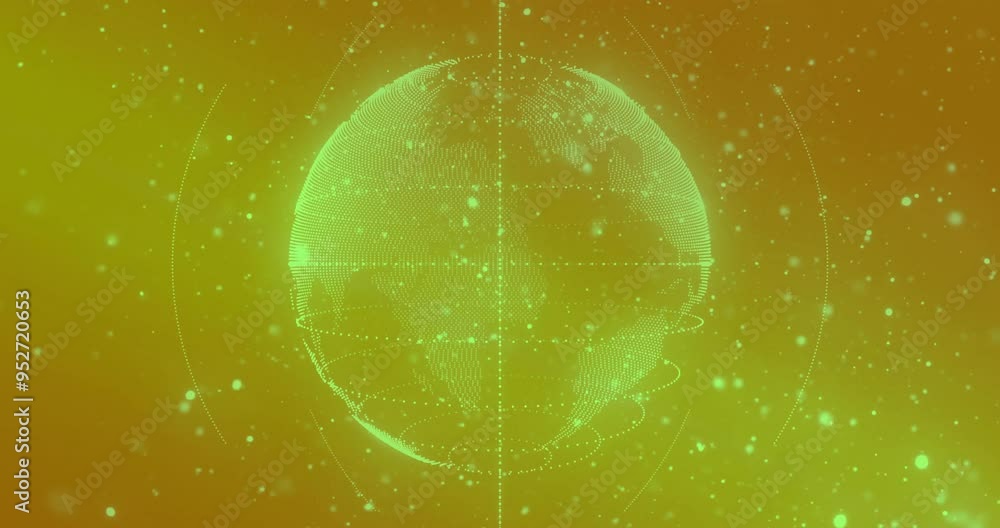 Aufkleber rotating digital globe with glowing particles animation over yellow background
