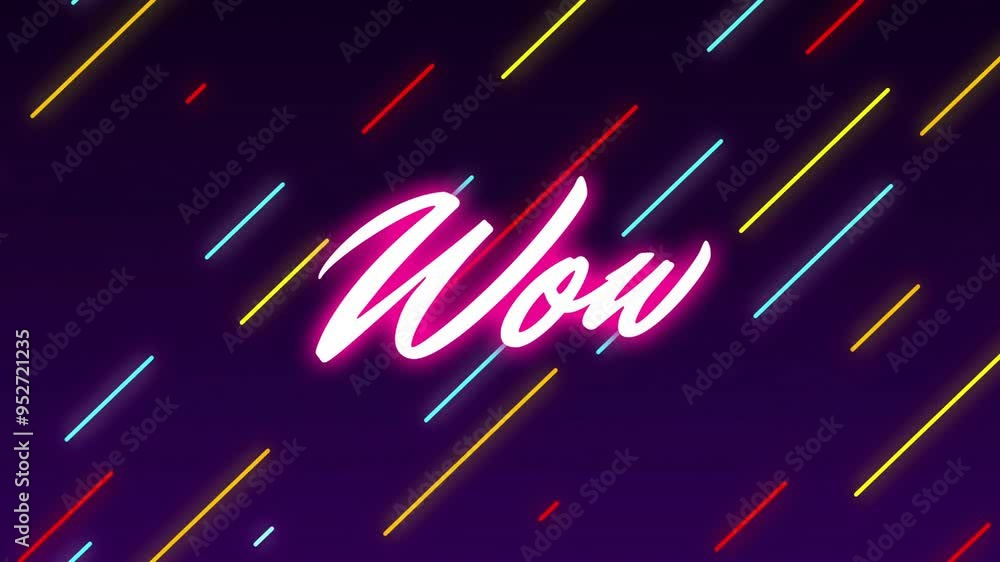 Poster wow text animation with colorful diagonal lines on dark background