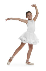 Naklejka premium Little ballerina practicing dance moves on white background